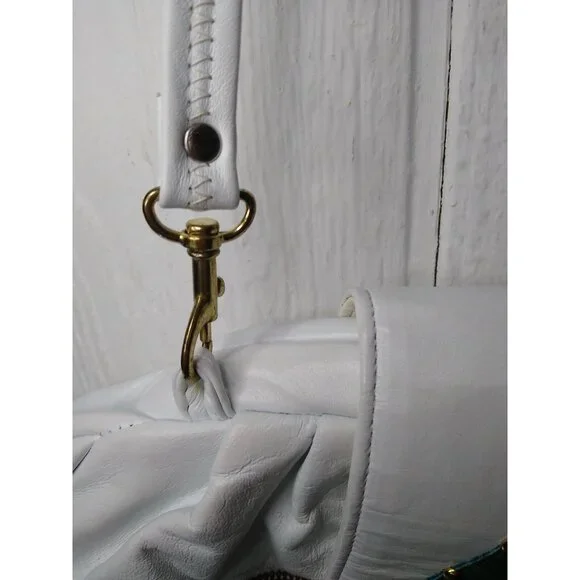 Samir Vtg HandBag White Bright Color Block Zigzag Prints Leather Hinged Purse - Picture 5 of 12